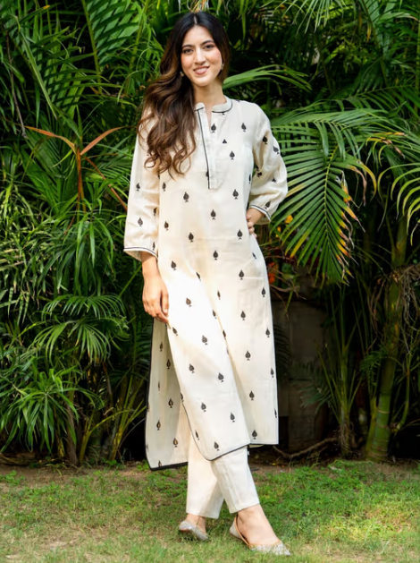 Pikes Spades Cotton Kurta with Pant and Inner (Set of 3)