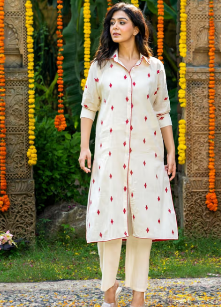 Tiles Diamonds Cotton Kurta with Pant and Inner (Set of 3)
