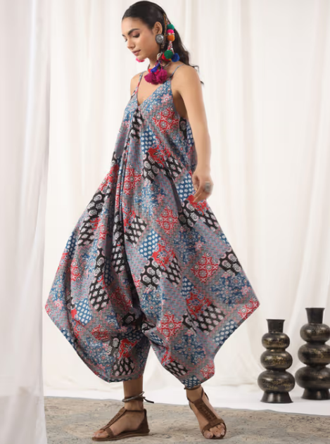 Indigo Geometric Boho Cotton Jumpsuit