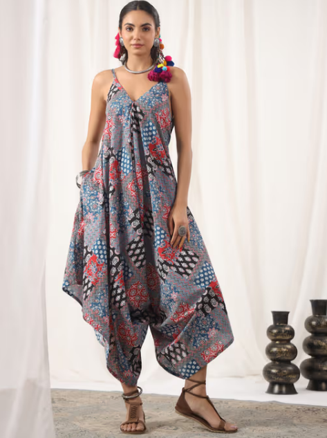 Indigo Geometric Boho Cotton Jumpsuit