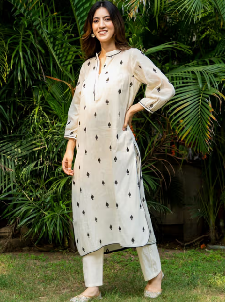 Pikes Spades Cotton Kurta with Pant and Inner (Set of 3)
